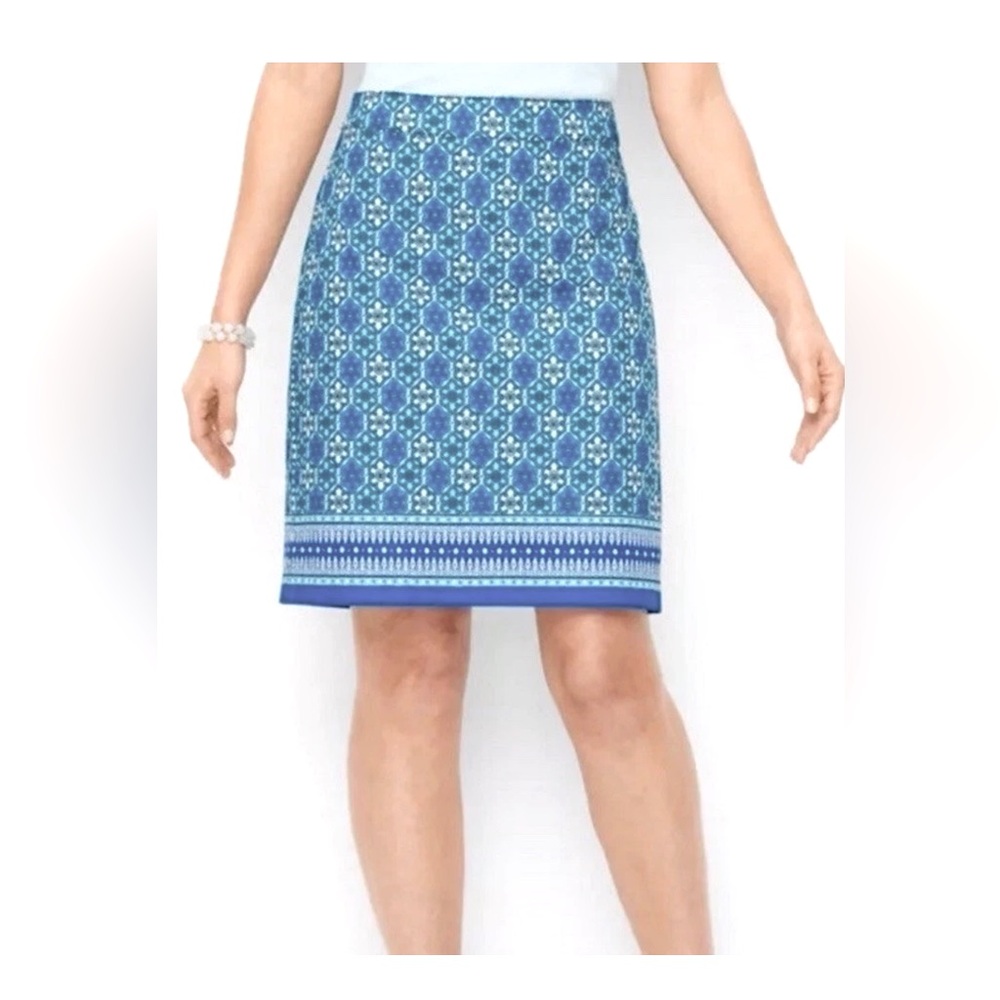 Talbots Womens Canvas Cotton A-Line Mini Skirt  Blue Medallions Print Size 16